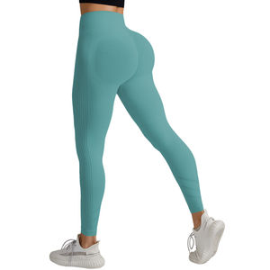 Leggings de sport pour femmes, personnalisés, imprimés en sérigraphie, décontractés, taille haute, respirants, antibactériens, avec logo côtelé, longueur genou - Product Image 2