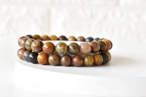 Bracelet en bois pétrifié brun de 8 mm, perles rondes, pierres précieuses naturelles pour la méditation, bijoux de mode, vente en gros - Product Image 6