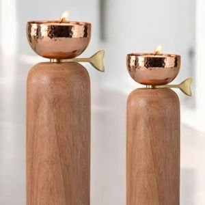 Pure Copper & Natural Wood <b>Tea</b> <b>Light</b> <b>Candle</b> Holder for Easter & Christmas Home Decor for Gifting - Product Image 3