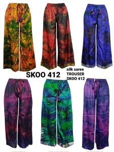 Women's Vintage Boho Silk Saree <b>Trousers</b> Mid Flat Eco-Friendly Quick Dry Elastic Skinny Fit Summer Full-Length <b>Pants</b> - Product Image 3
