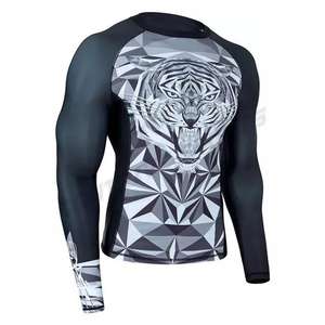 Sublimation 87% Polyester 13% Elastane <b>Mock</b> <b>Neck</b> 4-way Stretch Dual-layer Fabric Fast-drying Compression Shirts Rash Guard MMA - Product Image 5