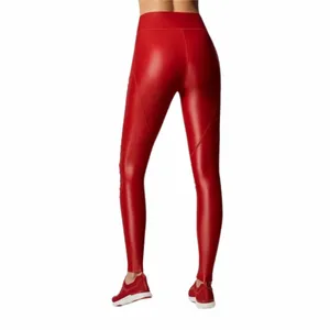 Top Chất lượng cao Phụ nữ sexy Spandex xà cạp da bức ảnh cao eo màu đỏ kim loại yoga quần