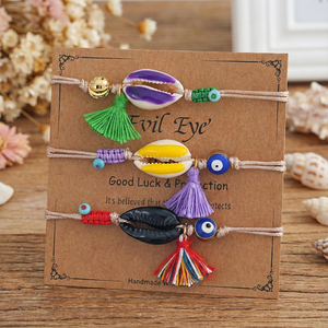 <span class=keywords><strong>Bracelet</strong></span> en coquillage de cowrie, bijoux de plage d'été Go2boho, charme en pompon coloré, <span class=keywords><strong>bracelet</strong></span> en corde tressée avec œil maléfique - Product Image 5