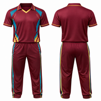 Seragam Kriket Pria Warna Sesuai Pesanan Grosir, Sublimasi, Bernapas, Cepat Kering, Set Jersey dan Celana Maroon Cyan Profesional