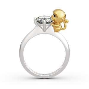Jeulia Hug Me Sterling Silver <b>Ring</b> with Round Cut Zircon and Heart-Shaped Monkey Design - Product Image 1