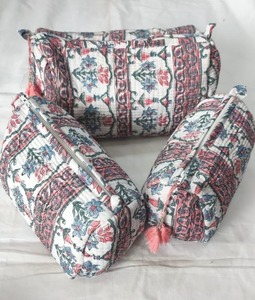Coton écologique matelassé pour sac ensemble pochettes de maquillage vintage faites à la main avec fermeture à glissière et grande capacité - Product Image 3
