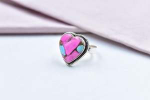 Bague réglable en argent sterling avec pierre naturelle coupe ovale lunette réglage barbe à papa Dahlia design floral fait à la main pour mariage - Product Image 2