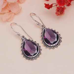 Pendientes de Plata de Ley con Amatista Chapados en Oro, Hechos a Mano, con Piedras Preciosas Moradas, Joyería de Fiesta para Regalo de Mujer - Product Image 1
