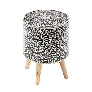 Muebles con incrustaciones de hueso indio, cama con incrustaciones de hueso antiguo, mesa auxiliar, incrustaciones de hueso, diseño Redondo, taburete lateral de trabajo de resina - Product Image 3