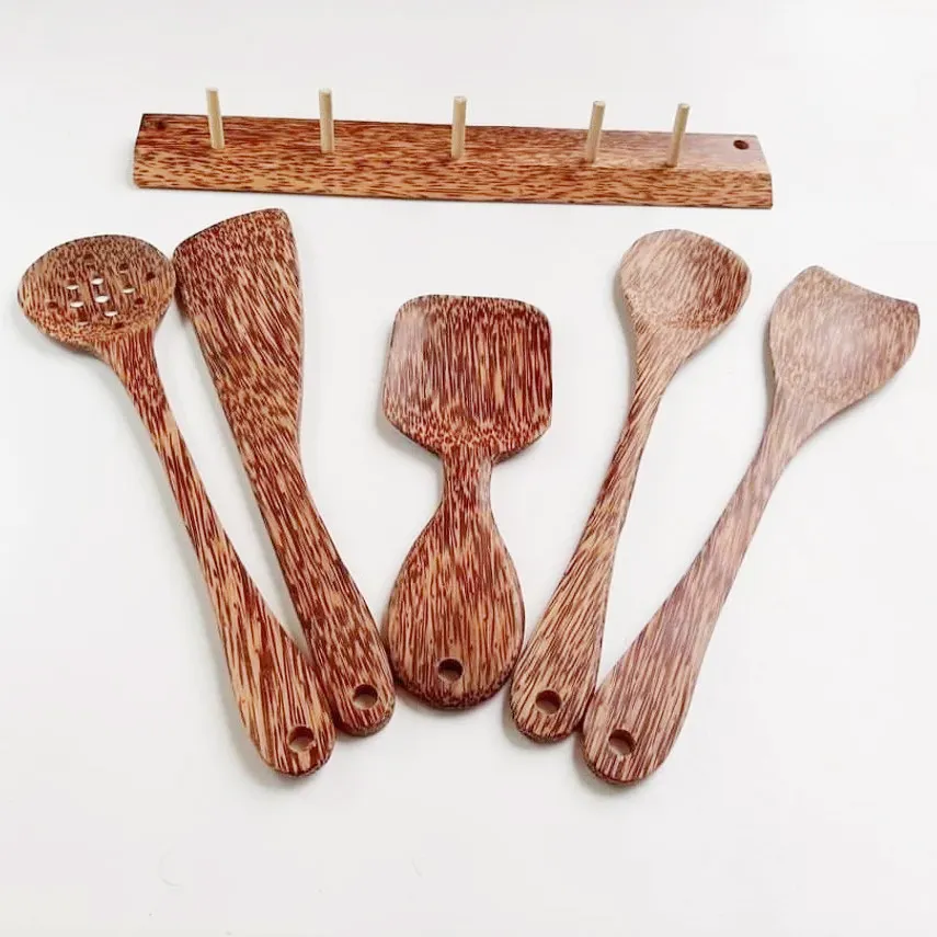 جديد تصميم أدوات الطبخ الأخرى القلي ووك ملعقة مجموعة جوز الهند خشبية ملاعق الخشب المستدام أطقم لتجهيزات المطابخ