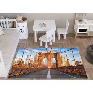 Alfombra Moderna Estampada con Vista del Puente de Brooklyn, Alfombra Decorativa para el Hogar, con Pelo Suave - Product Image 2