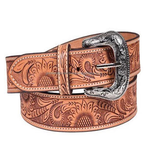 Cuero de enuine ersonalizado, diseño occidental de girasol pintado a mano en relieve con hebilla floral extraíble, todos los tamaños - Product Image 1