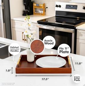 Plateau de service rectangulaire en bois massif de luxe avec élégantes poignées en laiton, côtés profonds, pour cuisine, salle à manger, table basse, décoration intérieure - Product Image 6