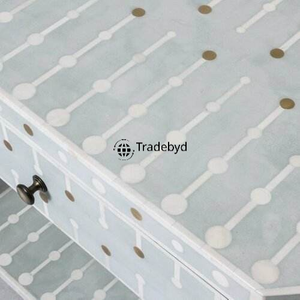 Mesita de noche compacta moderna con detalles de consola de incrustaciones de hueso floral artesanal de Tradebyd - Product Image 2