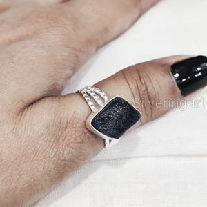 Joyería de piedra en bruto Anillo de mujer Natural Raw Blue Sapphire Gemstone September Birthstone Doted Band Anillo de plata esterlina 925 - Product Image 2