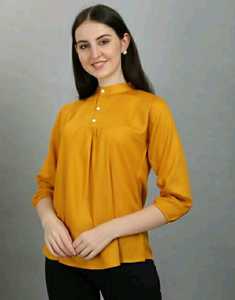 เสื้อเบลาส์ทำงานผ้าฝ้าย100สำหรับผู้หญิงเสื้อเบลาส์แขนยาวแบบกระดุมครึ่งแขนสไตล์คลาสสิกของประเทศออสเตรเลีย - Product Image 5