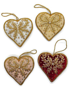 Adornos de corazón de terciopelo bordados hechos a mano únicos creativos conjunto Multicolor para exhibición de vacaciones decoraciones para árboles de Navidad - Product Image 4