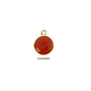 Carnelian Gold Plated Round Faceted Gemstone Pendant, 12mm Birthstone Bezel <b>Charm</b> <b>for</b> Handmade <b>Jewelry</b> - Product Image 1