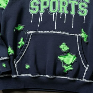 Sweat à capuche pour homme en molleton épais délavé à l'acide, avec logo personnalisé, broderie délavée, couleur personnalisée, pour l'hiver - Product Image 5