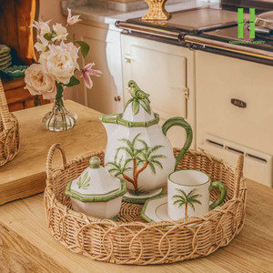 Plateau en rotin sur pied le plus vendu avec poignées en gros organisateur de maison et de cuisine fabrication de plateaux arrondis du Vietnam - Product Image 3