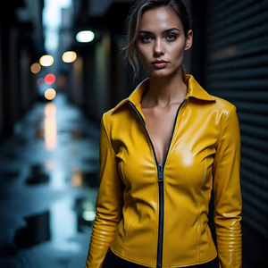 Haute en cuir véritable matelassé tricoté Slim Fit col montant dégradé couleur moto Style dames mode mi-poids cuir - Product Image 4