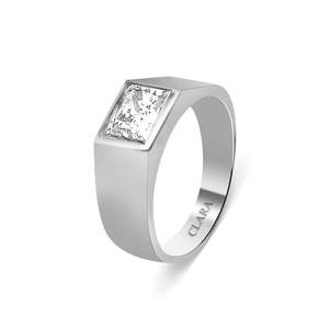 NOVAMART Fine Premium 925 Pure Sterling <b>Silver</b> Cluster <b>Rings</b> for <b>Men</b> Rhodium Plated with Princess Cut Diamond Everyday Wear Whol - Product Image 1