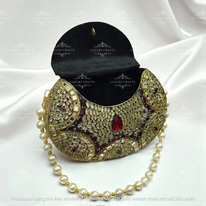 Kundan pochette rose vert pierre sac à main mariée perle poignée sac à main indien fête de mariage porter boîte pochette - Product Image 3