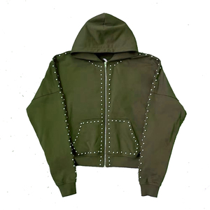 เสื้อฮู้ดดี้ปักลายหรูหราประดับเพชรเทียม OEM ODM แบบสวมหัว ยูนิเซ็กซ์ ผ้าฟลีซหนา 450gsm ทรงโอเวอร์ไซส์ สไตล์สตรีทแวร์สำหรับฤดูหนาว - Product Image 6