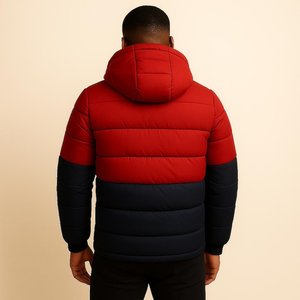 Chaqueta acolchada impermeable de color rojo y azul marino para hombre con capucha, abrigo de invierno acolchado cálido para clima frío, ropa informal de primavera - Product Image 3