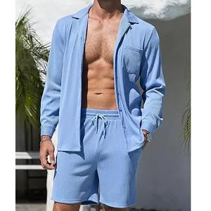 Ensembles courts d'été pour hommes en coton polaire respirant de haute qualité en gros 2 pièces décontracté imprimé High Street Style pas cher prix - Product Image 1