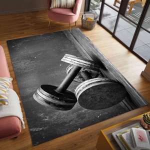 Tapis d'haltères noir et blanc, tapis décoratif pour salle de sport, tapis en chenille - Product Image 4