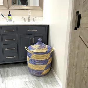 Tự nhiên sản phẩm lớn cỏ biển giỏ handmade handwoven quần áo giỏ cho lưu trữ giá rẻ bán buôn giặt cản trở với nắp đậy - Product Image 6