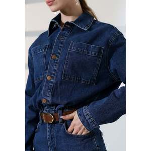 Robe en jean mini boutonnée 3027 - Teinture foncée unie - Product Image 5