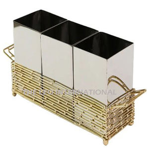 Porte-couverts en acier inoxydable à 3 compartiments avec base en métal, organiseur pour baguettes, fourchettes et cuillères pour restaurants et cuisines - Product Image 6