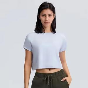 Top corto de nuevo estilo, camiseta de manga corta para mujer, camiseta elástica básica lisa, camiseta sin mangas corta para mujer - Product Image 3