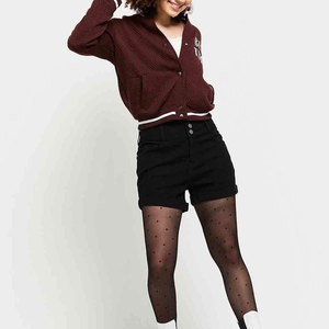 Veste universitaire d'hiver à la mode pour femmes col montant manches longues doublure en laine Logo personnalisé imprimé patchs conception toile tricotée - Product Image 4