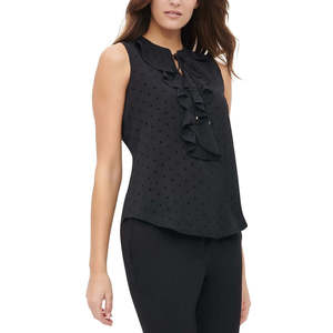 Top da donna Tommy Hilfiger nero a pois con volant, taglia piccola, in chiffon - Product Image 1