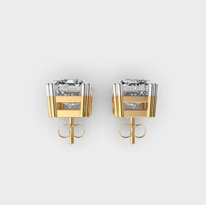 Pendientes de Diamante Cultivado en Laboratorio, Corte Esmeralda, Cuatro Puntas, Dos Tonos, Chapados en Rodio, Oro Blanco/Rosa/Amarillo de 14K, Regalo para Fiesta - Product Image 4