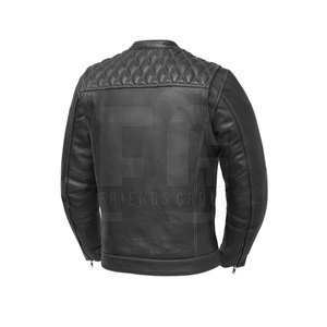 Chaqueta de Motociclista de Cuero Genuino Negro para Hombre, Cuello Alto, Acolchada, con Cremallera en el Hombro, Estilo Moto Biker - Product Image 2