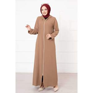Abaya con Capucha y Cremallera Color Camel con Cierre Resistente - Product Image 1