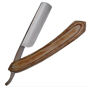 Tijeras de salón de barbero desechables de primera calidad, cuchilla de corte recto de acero inoxidable con mango de madera para afeitar y cortar el pelo - Product Image 1