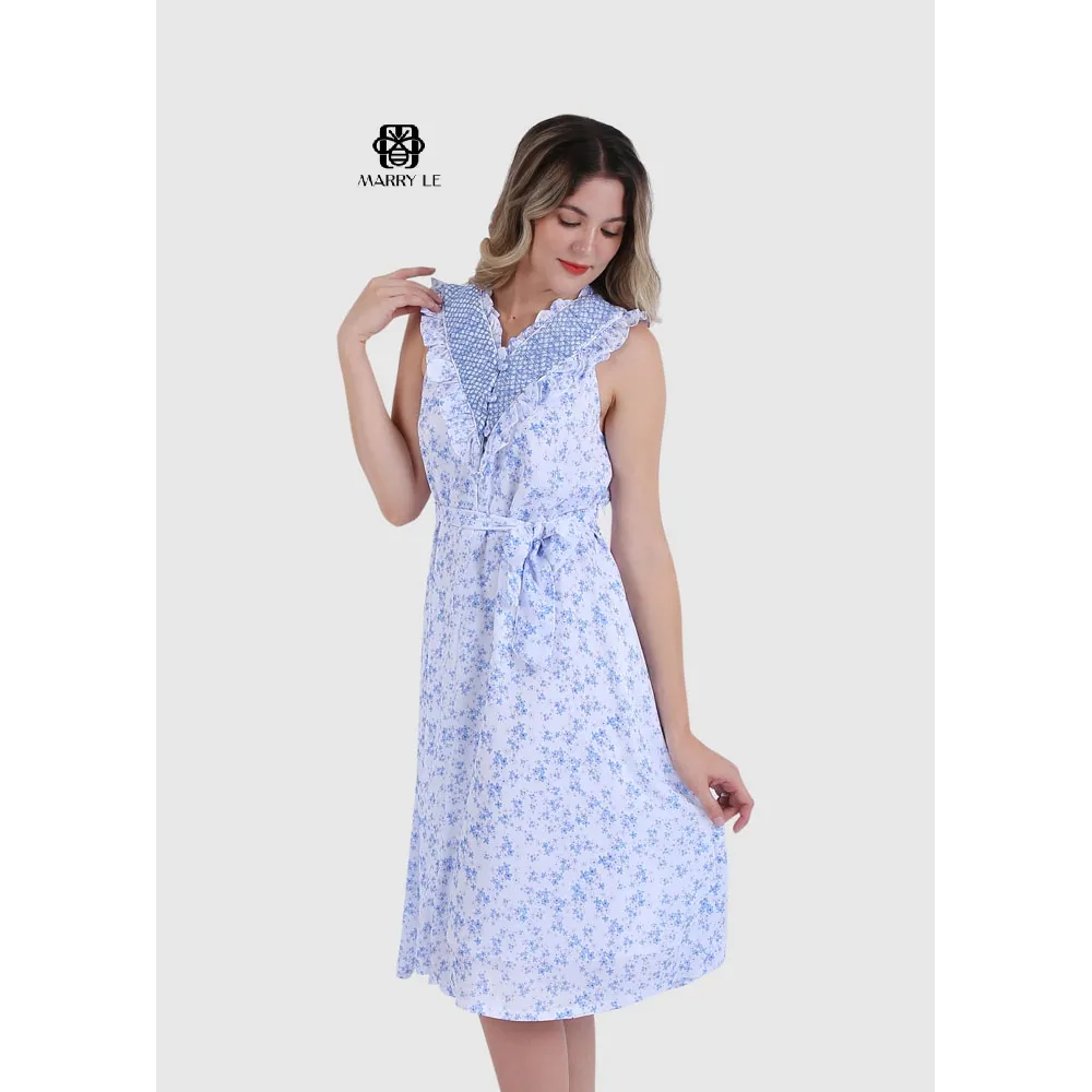 ज्यामितीय SMOCKING महिलाओं की पोशाक के साथ दिल के आकार कॉलर-MD561 पोशाक उच्च गुणवत्ता पुष्प कपड़े सांस और त्वचा से बना