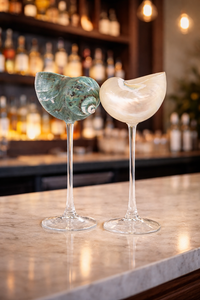 Gobelet artistique en coquillage avec base en verre poli, conçu pour la présentation dans les bars et les restaurants, en provenance du Vietnam - Product Image 1