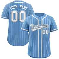 Maillot de baseball rayé bleu clair personnalisé, fermeture boutonnée, unisexe adulte, respirant, polyester, manches longues, nom d'équipe imprimé 00, été