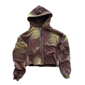2025 New Arrival Custom High Quality Acid Washed Distressed <b>Cropped</b> Vintage Streetwear <b>Zip</b> <b>up</b> Heavyweight basics <b>Hoodies</b> - Product Image 6