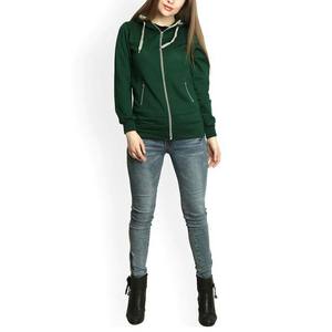 Sudaderas con capucha para mujer, ropa de algodón con forro polar y cremallera, Tops informales a la moda, Color verde liso, para invierno - Product Image 5