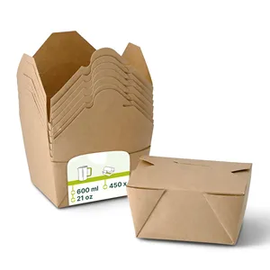 Boîtes à emporter en carton brun 600 ml, empilables, légères, pour repas rapides - 450 pcs/carton - Product Image 1