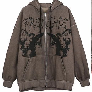 เสื้อฮู้ดดี้ผู้ชายผ้าฝ้ายฟลีซ 100% พรีเมียมทรงโอเวอร์ไซส์ ล้างสีแบบ 3D ซิปเต็มตัว รับสกรีนโลโก้ ระบายอากาศได้ดี สีพื้น - Product Image 1