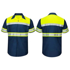 High Visibility Shirt Short Sleeve Reflective Workwear Navy Yellow Stripe Design Customized Logo - Product Image 3