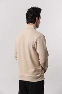 Veste en molleton beige pour homme, col montant, fermeture éclair, couleur unie, tricotée, coupe classique, pour l'automne - Product Image 4